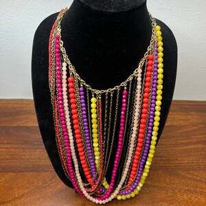 BOHO Multi-Strand Multicolor Layered Resin and Glass Beaded Statement Necklace